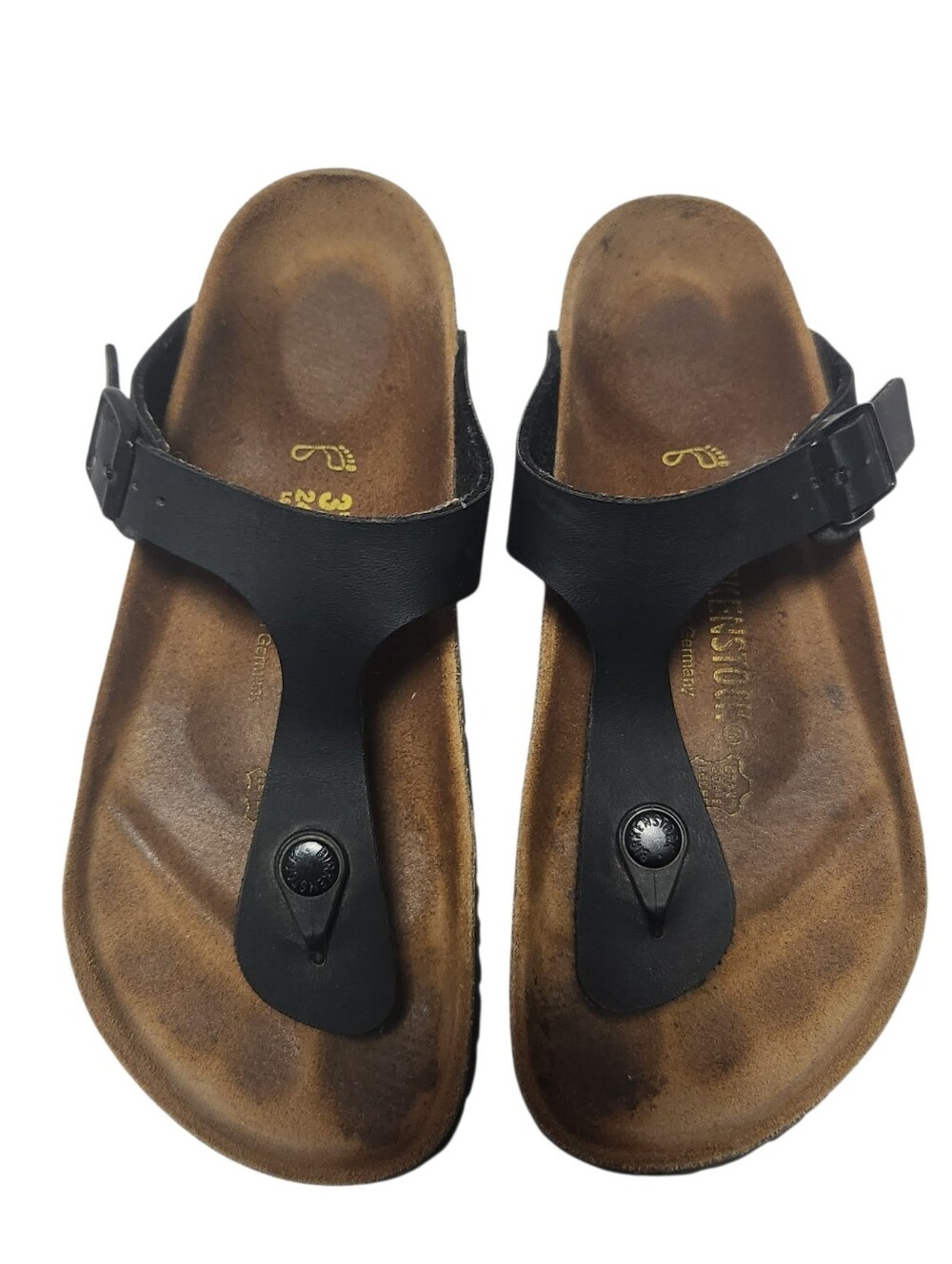 Birkenstock Black Thong Sandals with Brown Footbed - Women's 37